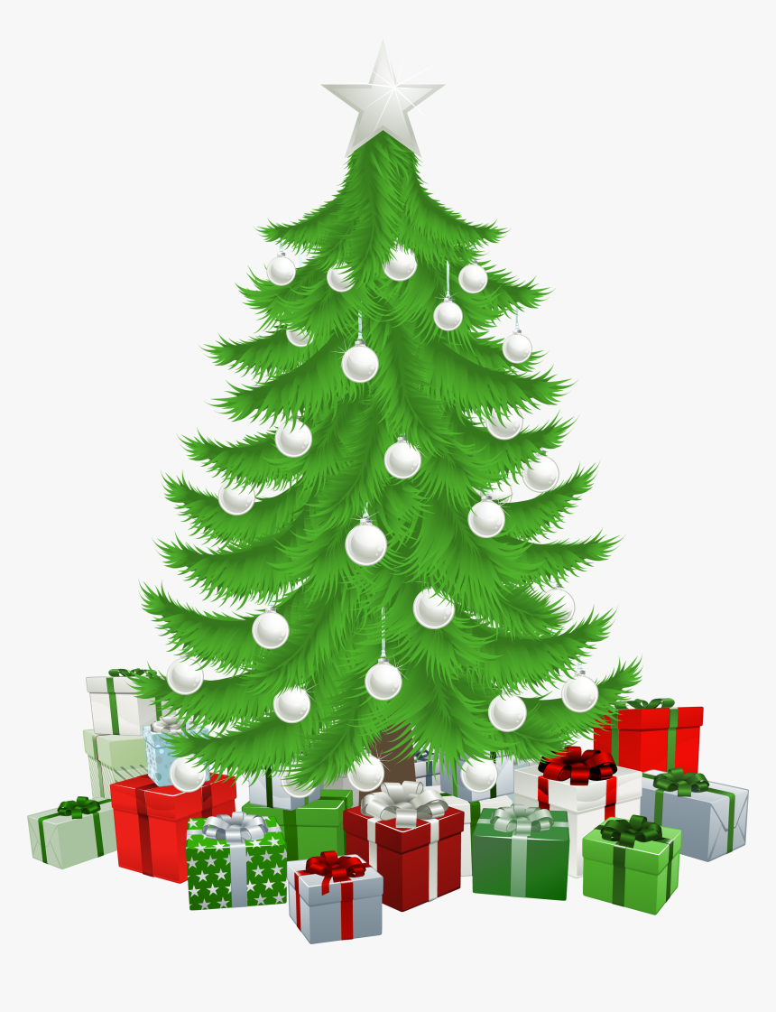 Drawing Lovely Christmas Tree With Presents 11 Transparent - Christmas Tree And Presents Clipart, HD Png Download