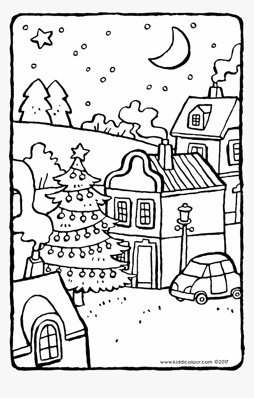 Christmas Tree In The Village Colouring Page Page Drawing - Christmas Day, HD Png Download