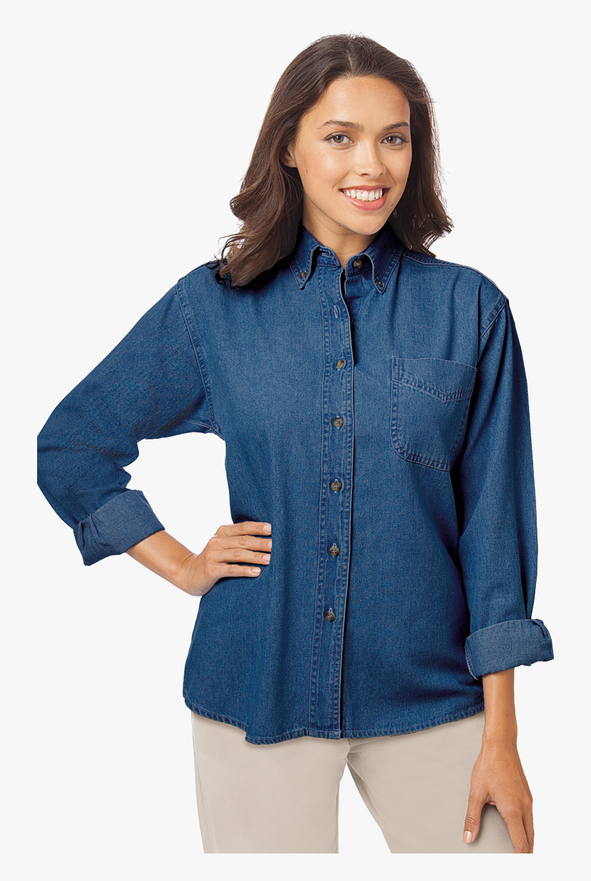 Ladies Long Sleeve Premium Denim - Button, HD Png Download
