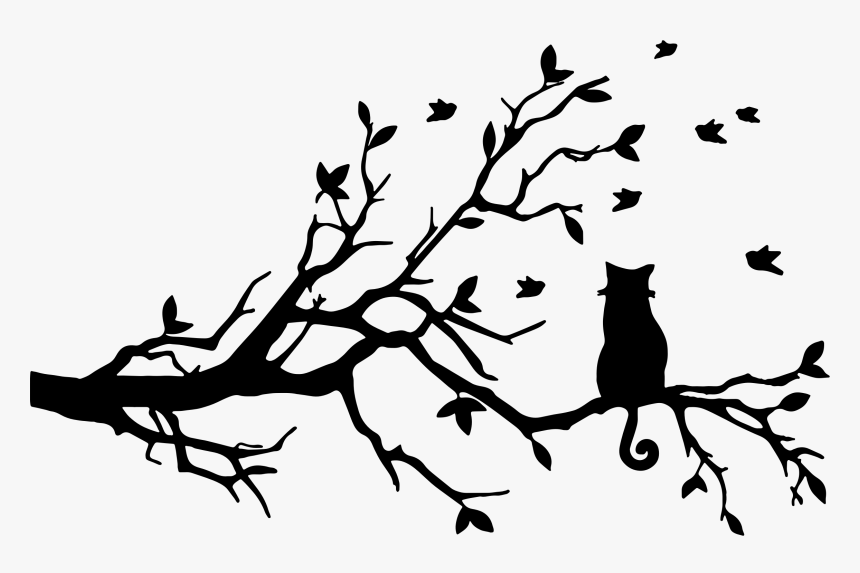 Curly Tailed Cat On Tree Silhouette Icons Png - Cat In Tree Silhouette, Transparent Png