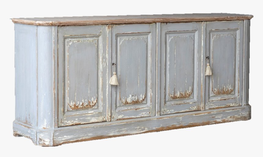 Cream Distressed Sideboard With Four Doors And Wood - Cabinetry, HD Png Download