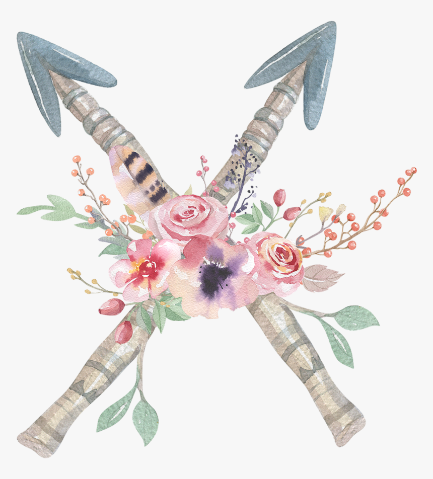 Feather Boho Bohemian Sticker Watercolor Bohofeathers - Watercolor Boho Flowers With Feathers, HD Png Download