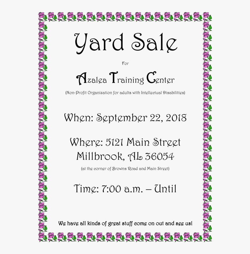 Azalea Training Center Holding A Yard Sale In Millbrook, HD Png