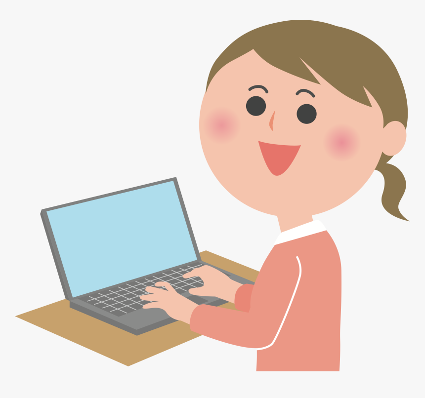 Female User Big Image Png - Girl On Computer Clipart, Transparent Png