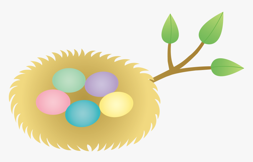 Easter Nest With Colorful Eggs - 5 Eggs In A Nest Clipart, HD Png Download