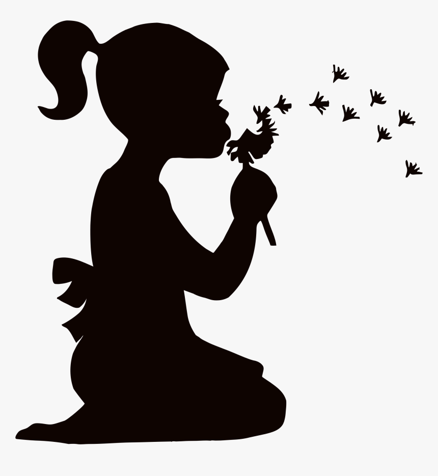 Girl Dispersing Dandelions Clip Arts - Little Girl Silhouette, HD Png Download