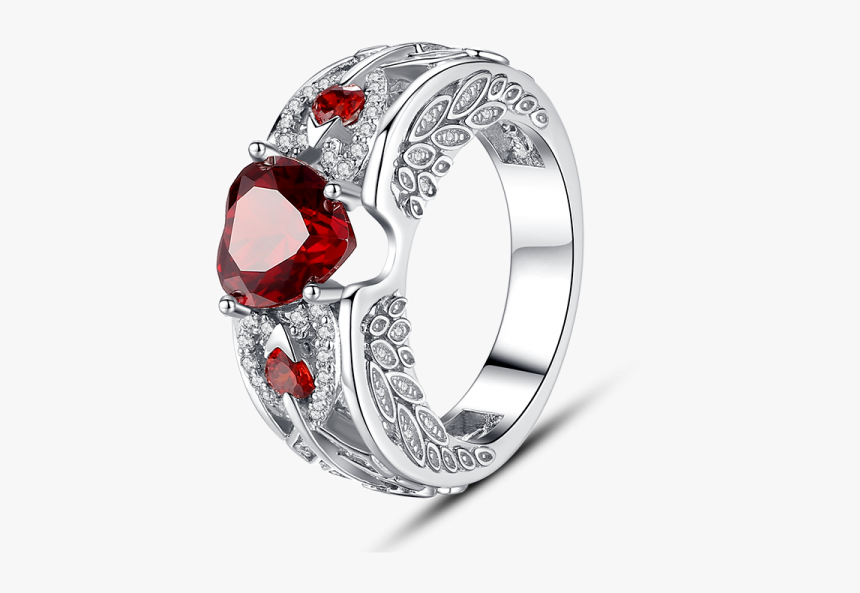 Angel Wing Heart Red Crystal Engagement Ring - Red Ring, HD Png Download