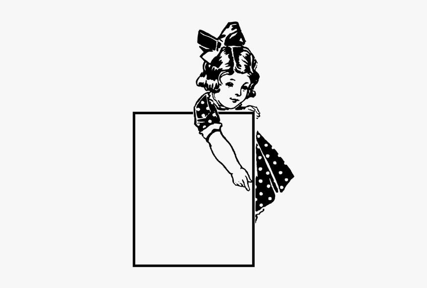 Vector Image Of Little Girl With A Blank Signpost - Little Girl Line Art, HD Png Download