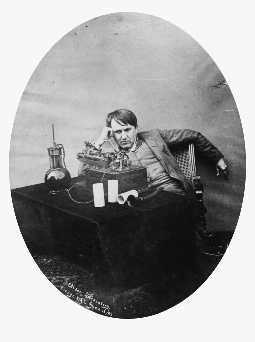 Thomas Edison Listening To Wax Cylinder, 1888 - Industrial Revolution Electric Power, HD Png Download