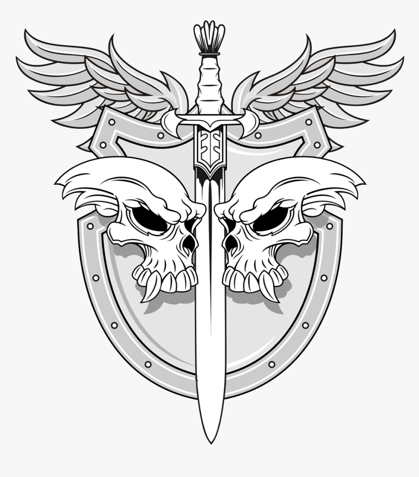 Shield Skull Sword Illustration Vector Human Symbolism - Sword And Shield Line Art, HD Png Download