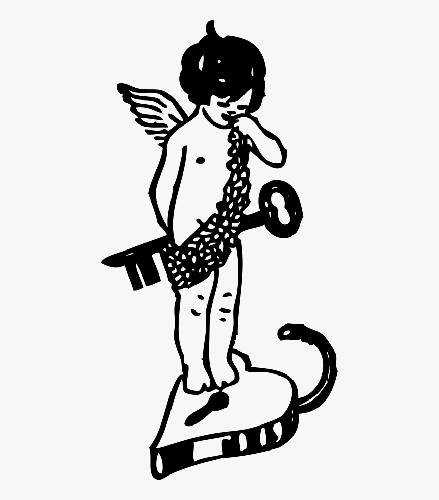 Cupid And Lock Svg Clip Arts - Malaikat Lucu Hitam Putih, HD Png Download
