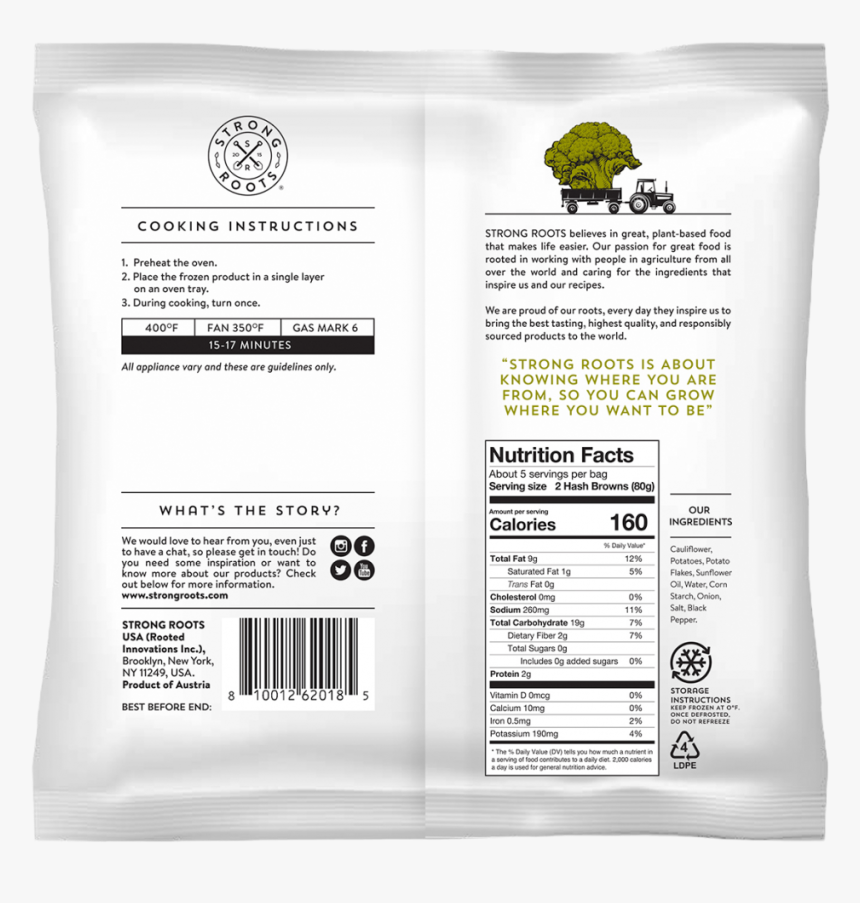 Strong Roots Cauliflower Hash Browns, HD Png Download