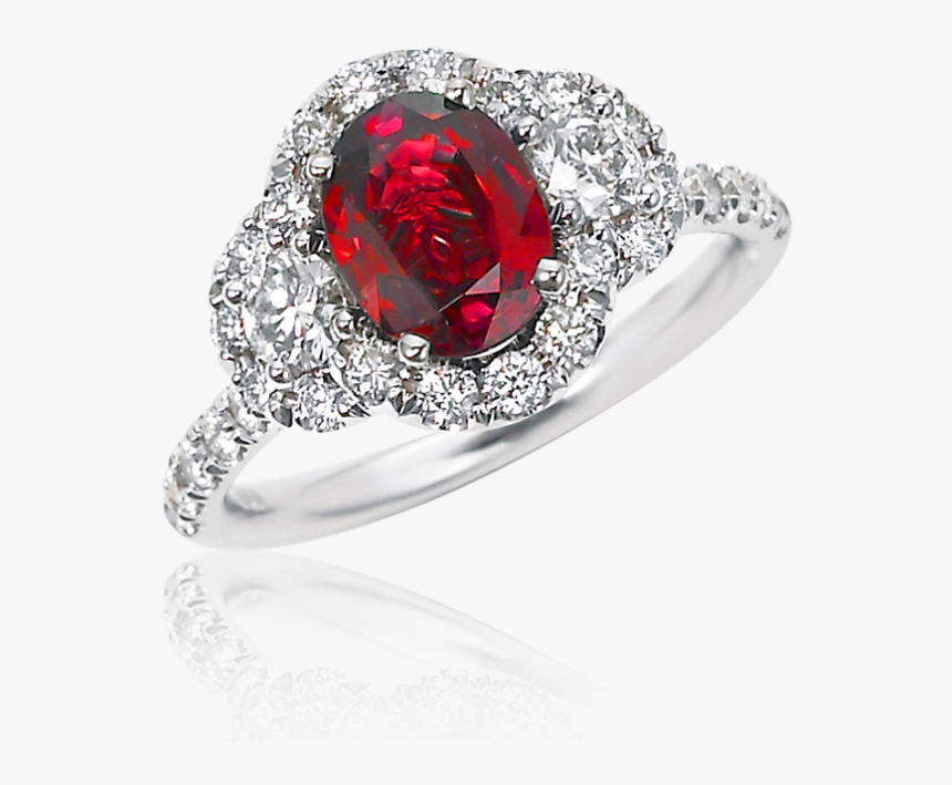 3-stone Halo Diamond And Ruby Ring - Pre-engagement Ring, HD Png Download