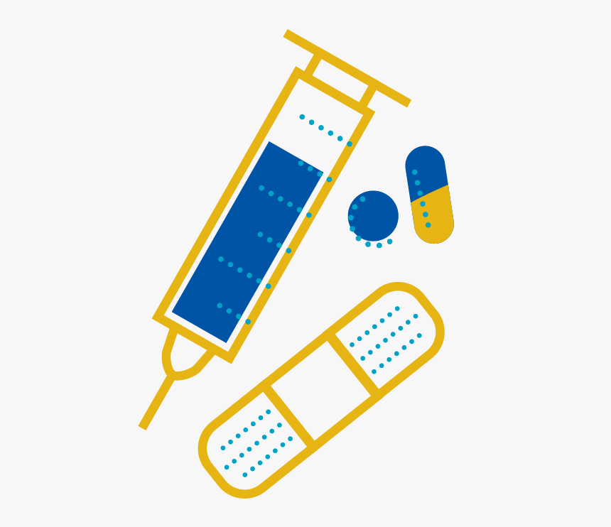 Blue And Yellow Icon Of Medical Pills And Equipment - Illustration, HD Png Download