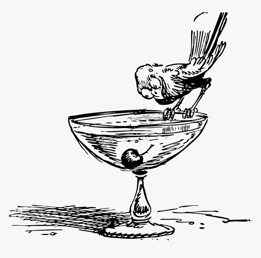 Cocktail Glass Cherry Free Picture - Cocktail Glass Black And White Clipart, HD Png Download