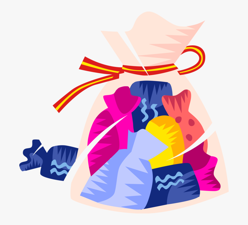 Vector Illustration Of Bag Of Wrapped Confectionery - Bag Of Candies Clipart, HD Png Download
