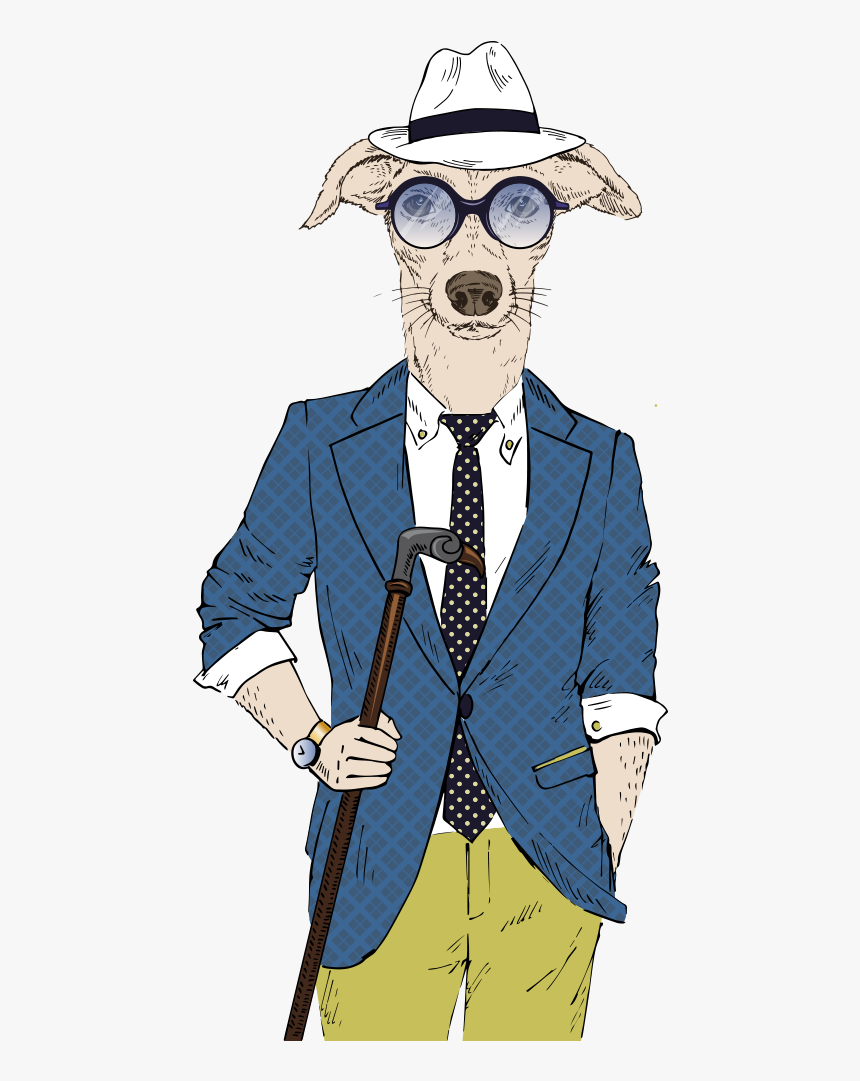 Gentleman Dog Illustration Hipster Suit Puppy Clipart - Corte Masculino Png, Transparent Png