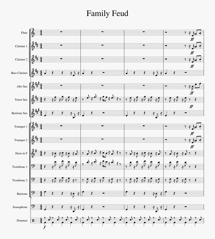 Family Feud Sheet Music For Flute, Alto Saxophone,, HD Png