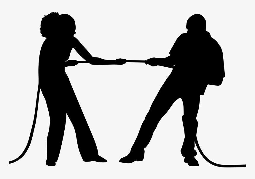 Silhouette Image Of Two Individuals Pulling A Rope - Conflict Black And White, HD Png Download