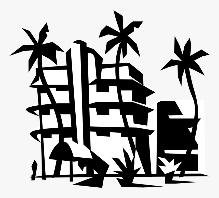 Vector Illustration Of Miami Beach Resort Hotel With - Resort Clipart Png, Transparent Png