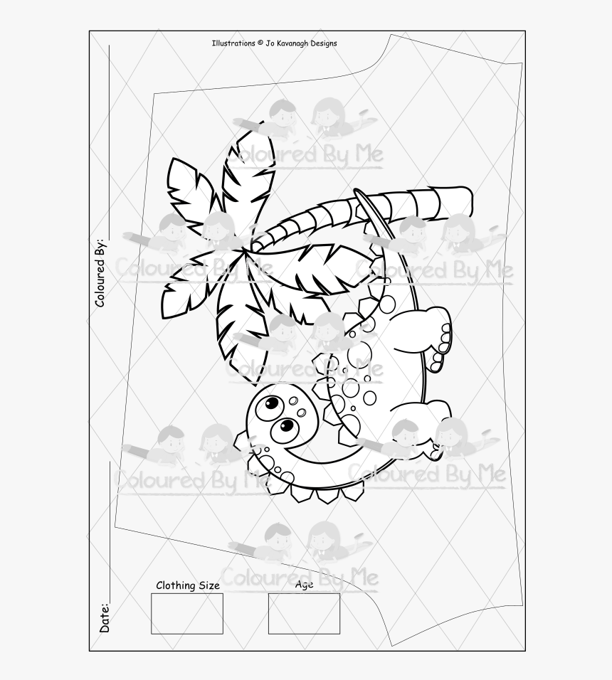 Dino With Palm Tree - Line Art, HD Png Download