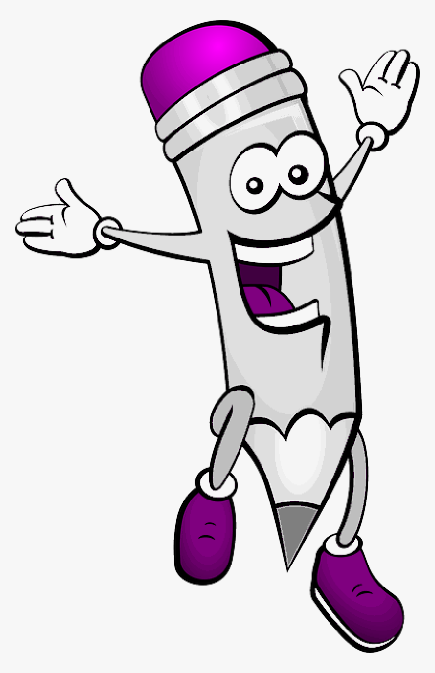 Pencil, Happy, Jumping, School, Writing, Author, Learn - Cartoon Pencil Clipart, HD Png Download