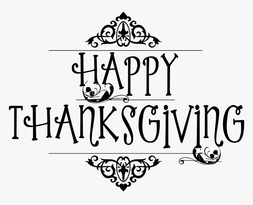 Happy Thanksgiving Typography Black No Background Clip - Thanksgiving Black And White, HD Png Download