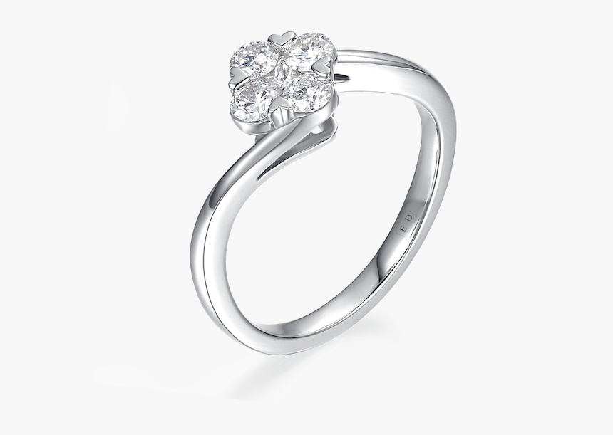 Lucky Four Leaf Clover Heart Prong Vintage Promise - Pre-engagement Ring, HD Png Download