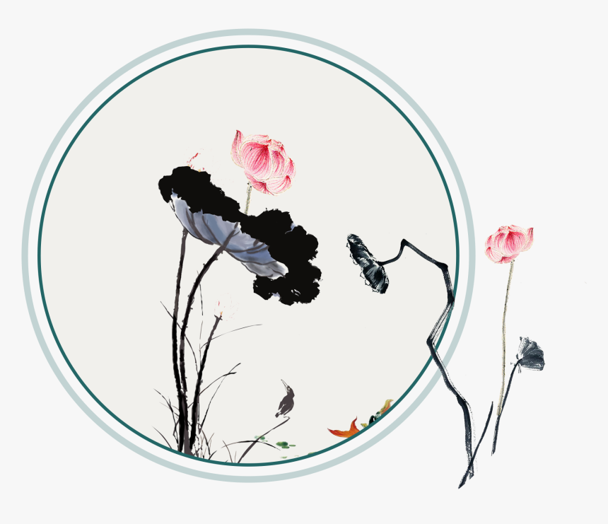 Hand-painted Cartoon Ink Lotus Decorative - New Painting On Dress, HD Png Download
