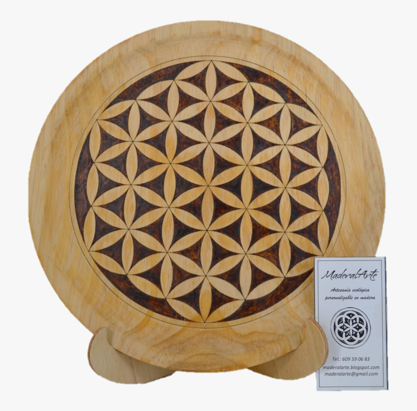 Mandala Flor De La Vida 200mm Madera Pirograbada 
 - Flower Of Life White On Black Backround, HD Png Download