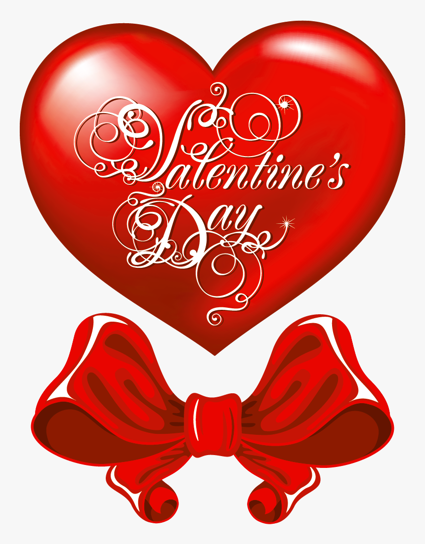 Valentines Day Heart And Red Bow Png Clipart Picture - Valentines Day Images .png, Transparent Png