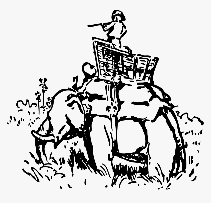 Hunting On An Elephant Svg Clip Arts - Elephant Riding By Man Drawing, HD Png Download