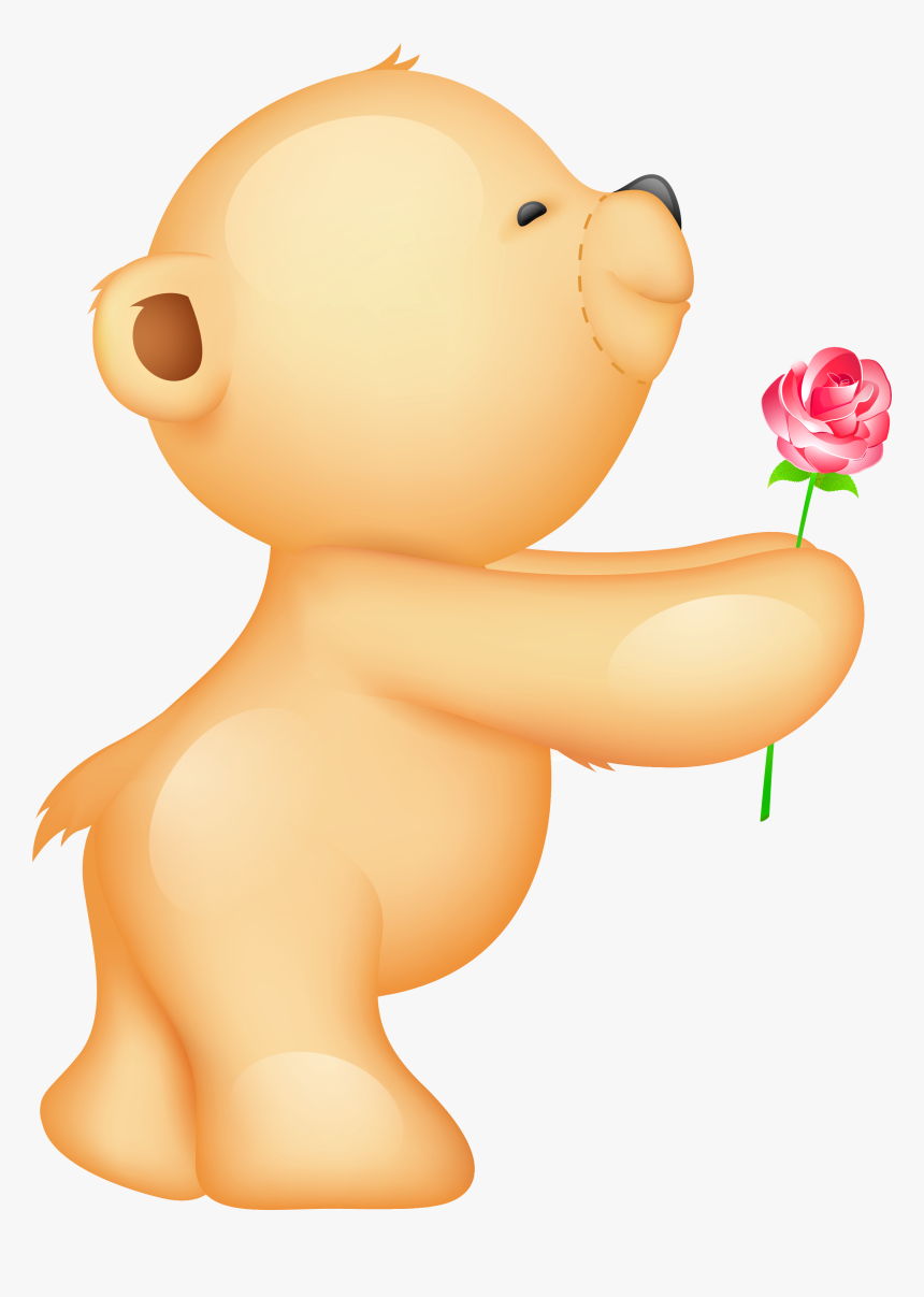 Cute Valentine Teddy With Rose Png Clipart Picture - Teddy Bear Holding A Rose, Transparent Png
