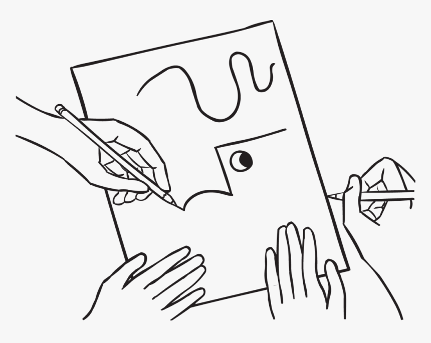 Collaborative Drawing Image Showing Two People Working - Hand, HD Png Download