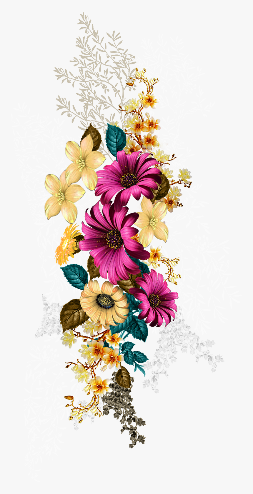 Digital Ladies Dress Pattern, Textile Design Png, Print - Flower Design Png, Transparent Png