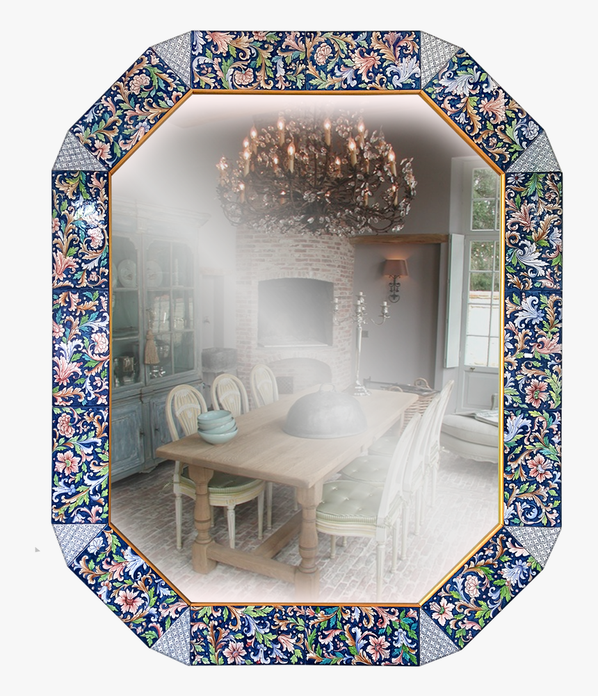 Octagonal Blue Background Mirror - Rustic Brick Kitchen Floor, HD Png Download