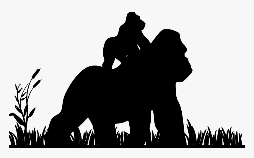 Gorilla, Ape, Silhouette, Animal, Baby, Fauna, Infant - Cattails Black And White Clipart, HD Png Download