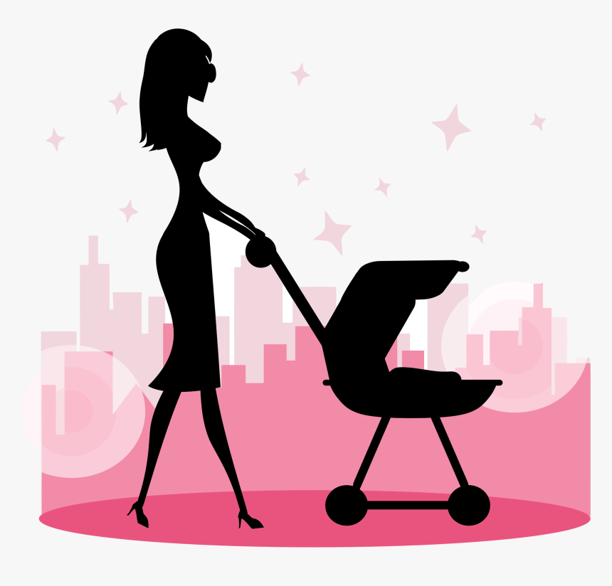 Woman With Baby Carriage Silhouette Clip Arts - Clipart Woman With Baby, HD Png Download