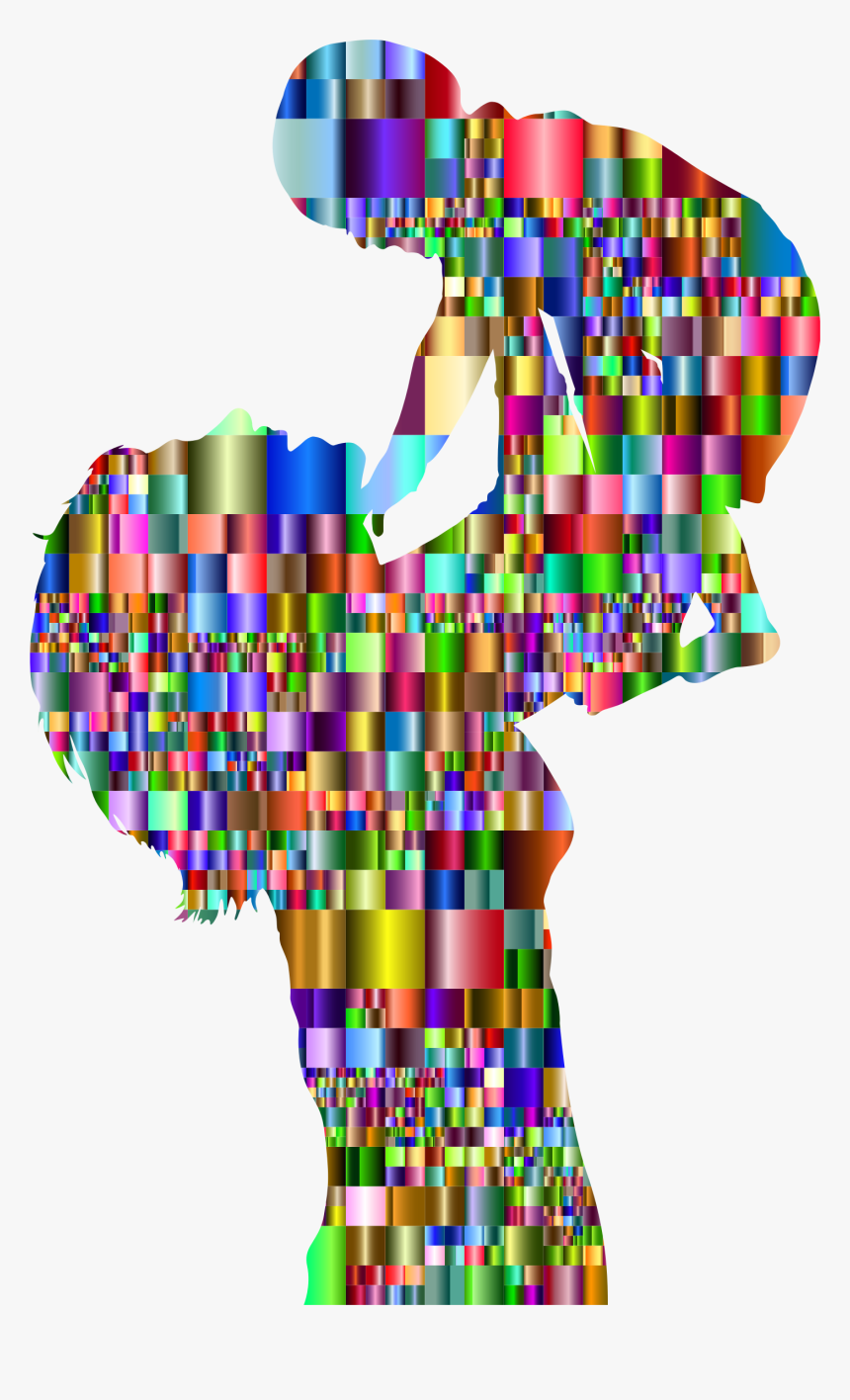 Prismatic Mosaic Mother And Baby Silhouette 3 Clip - Mother With Baby Mosaic, HD Png Download