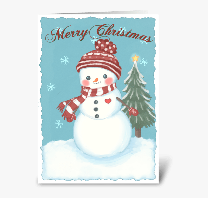 Cozy Christmas Snowman Greeting Card - Cartoon, HD Png Download