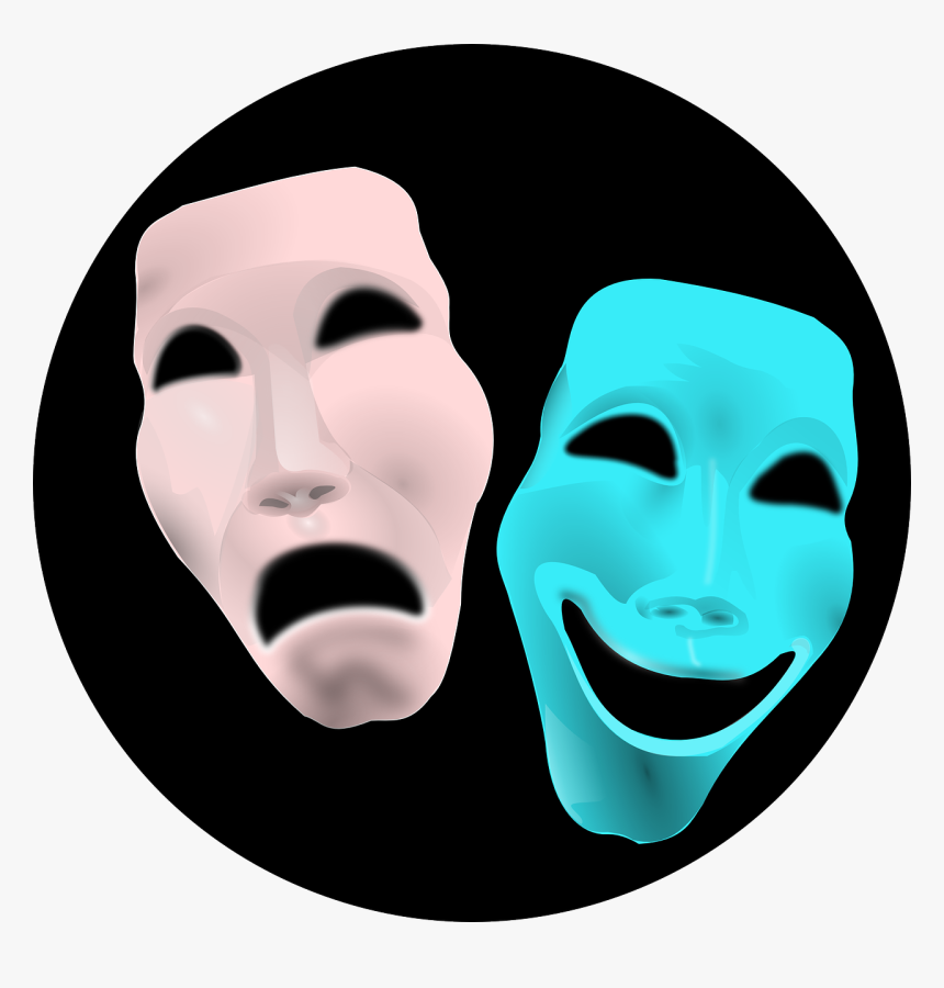 Comedy, Face, Theater, Tragedy, Masks, Red, Blue, Sad Drama Symbols
