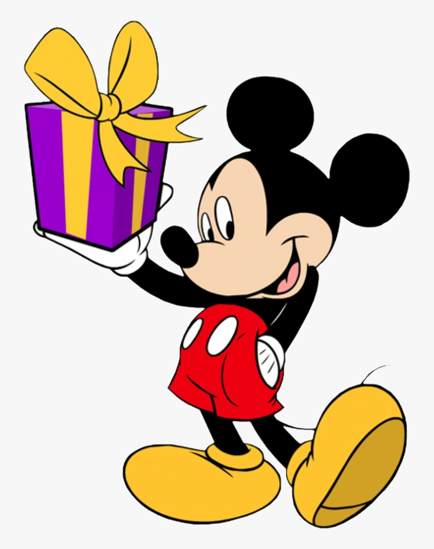 Mickey Birthday Minnie Donald Goofy Duck Mouse Clipart - Mickey Mouse With Gift, HD Png Download