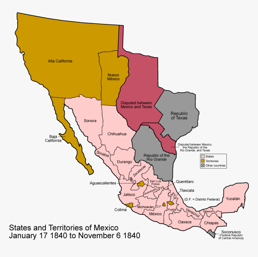 Map Of Mexico 1848, HD Png Download