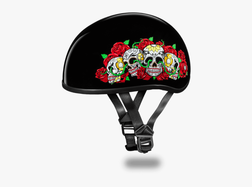 Daytona Womens Red Rose And Skull Dot Skull Cap Motorcycle - Motorcycle Helmet, HD Png Download