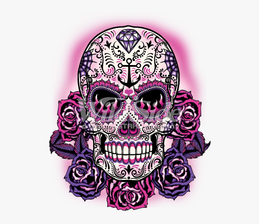 Sugar Skull Png - Pink And Purple Sugar Skull, Transparent Png