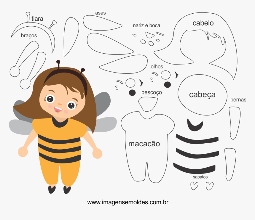 Molde De Abelha 1 Para Eva, Feltro E Artesanato - Molde Abelha Para Imprimir, HD Png Download