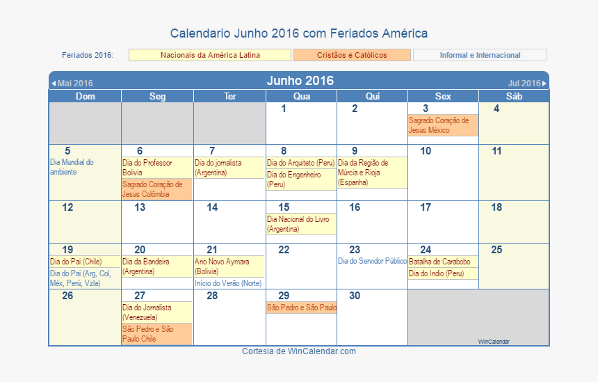 Calendário Latino-americano Junho 2016 Em Formato De - April 2013 Holiday Calendar, HD Png Download