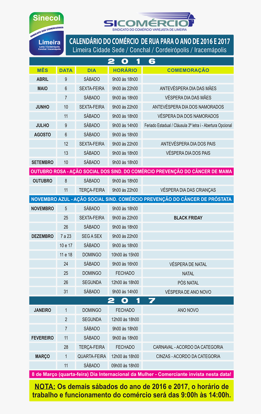 Cal Lim - Calendario Do Comercio 2017, HD Png Download