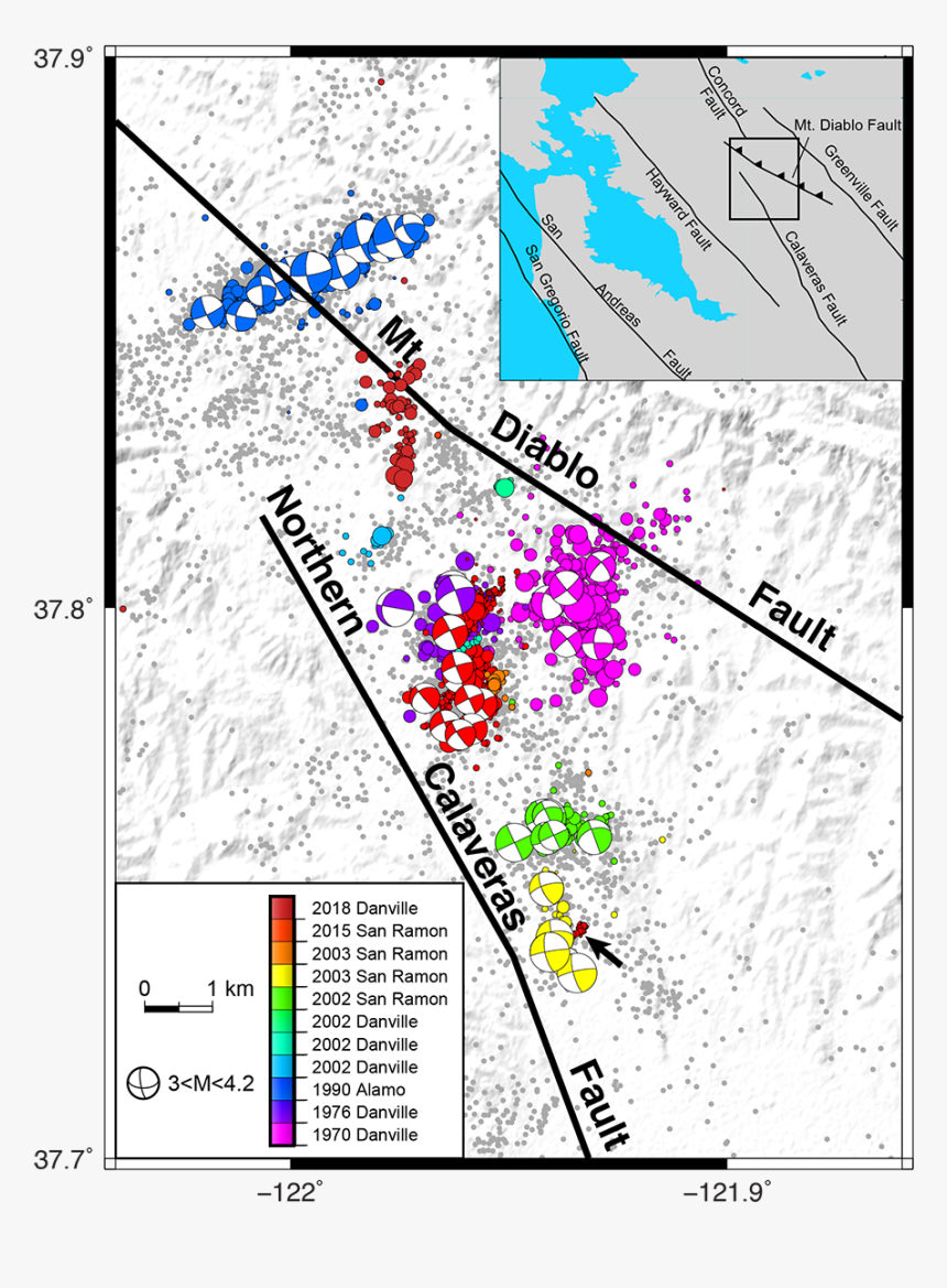 Map Showing Locations And Mechanisms Of Quakes Near - Map, HD Png Download