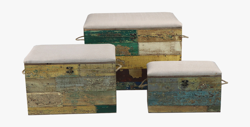 Set 3 Antique Wood Storage Box Chair Lock With Lid - Ottoman, HD Png Download